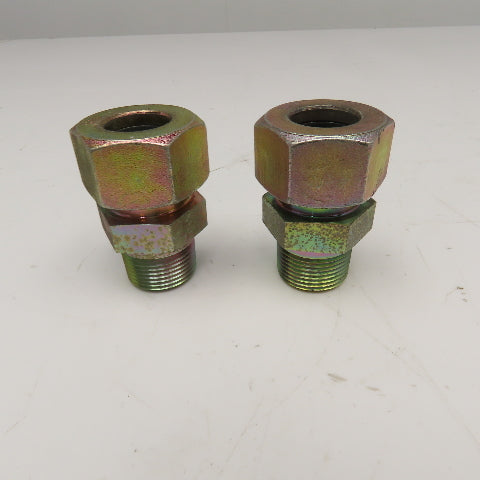 1" Compression x 1" NPT Straight Steel Hydraulic Tube Fitting Lot Of 2