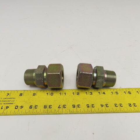 1" Compression x 1" NPT Straight Steel Hydraulic Tube Fitting Lot Of 2