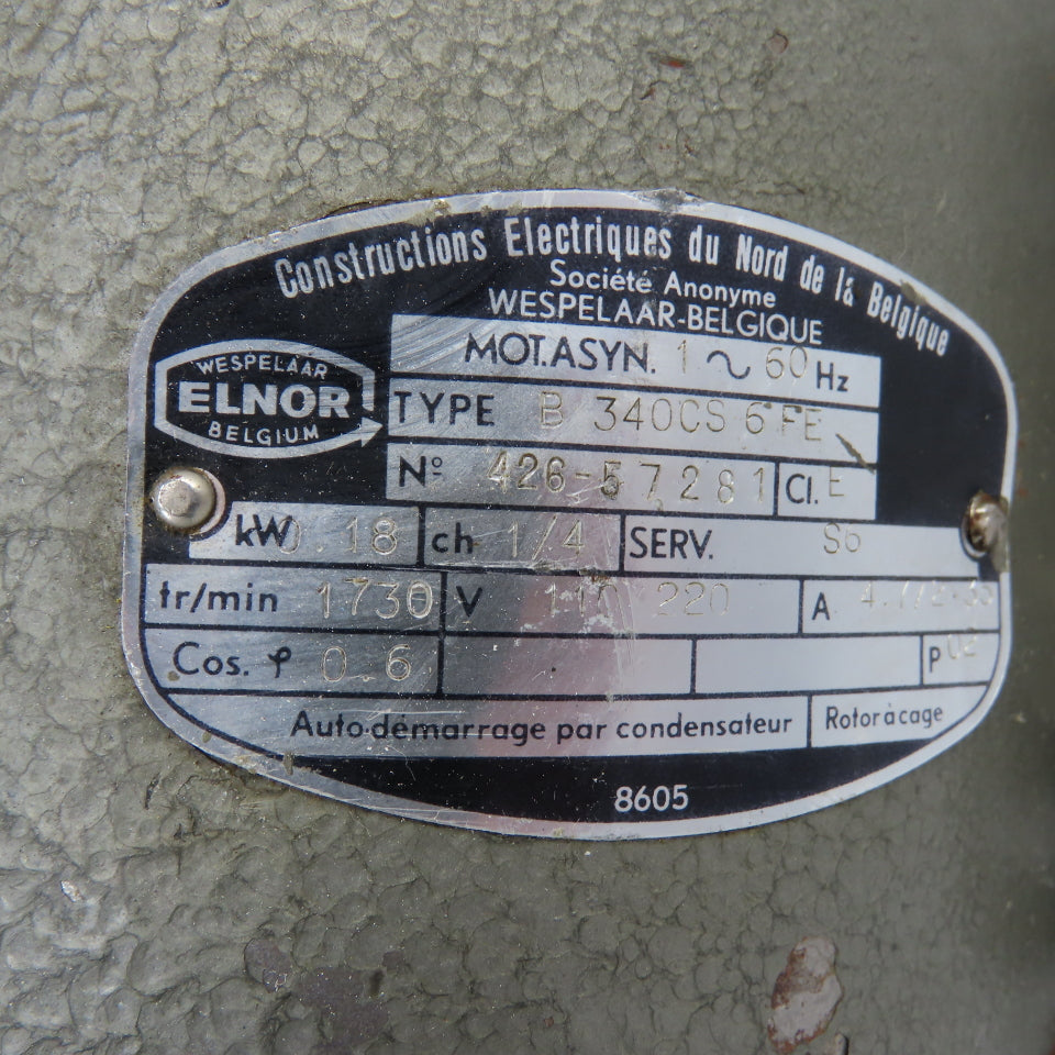 Constructions Electriques B340CS6FE 0.18kW Electric Motor 1730RPM 110/220V 1PH