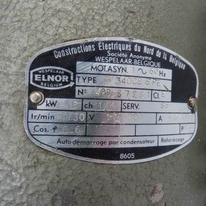 Constructions Electriques B340CS6FE 0.18kW Electric Motor 1730RPM 110/220V 1PH
