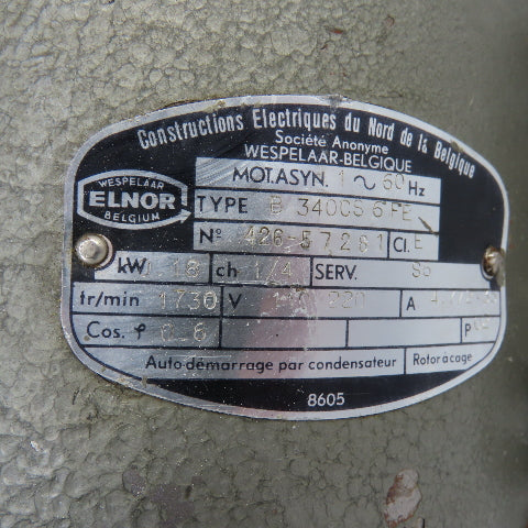 Constructions Electriques B340CS6FE 0.18kW Electric Motor 1730RPM 110/220V 1PH
