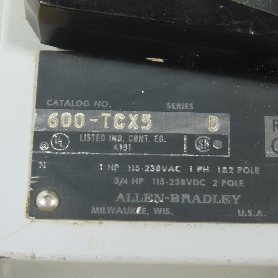 Allen Bradley 600-TCX5 Ser D Manual Motor Starter Switch 1HP 1PH 115-230V Nema 4