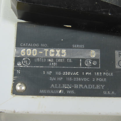 Allen Bradley 600-TCX5 Ser D Manual Motor Starter Switch 1HP 1PH 115-230V Nema 4