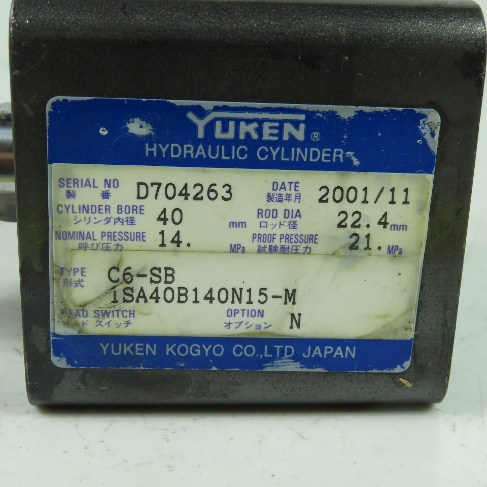 Yuken C6-SB 1SA40B140N15 Double Acting Hydraulic Cylinder 40mm Bore 15mm Stroke