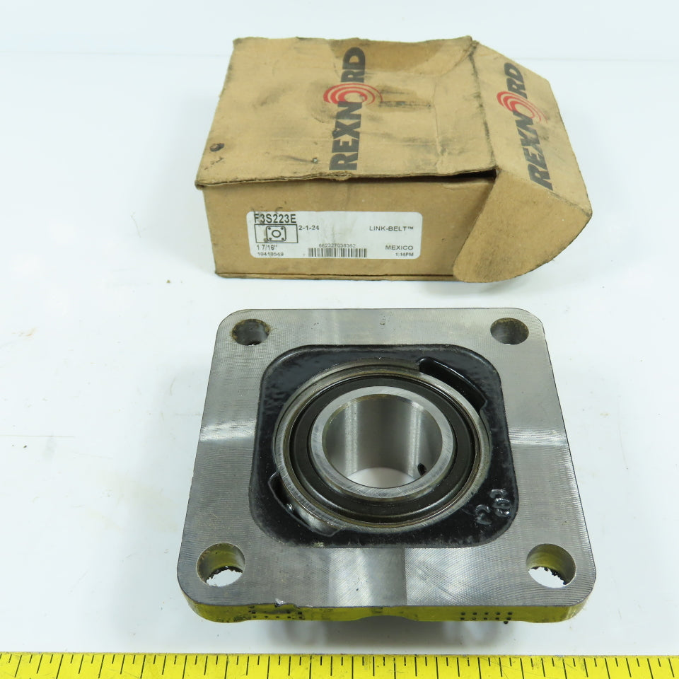 Rexnord F3S223E Link-Belt 4-Bolt Flange Mount Ball Bearing Unit 1-7/16" Bore