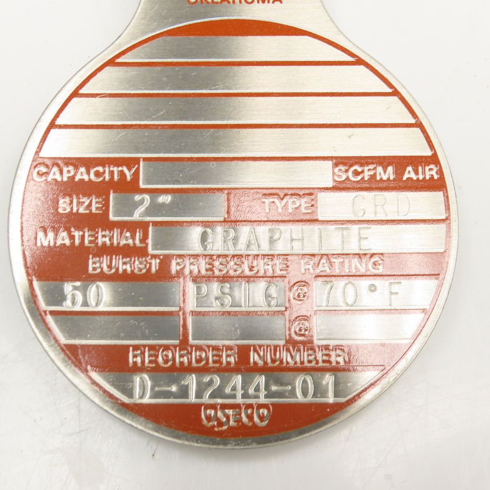 Oseco D-1244-01 Type GRD 2" Graphite Monobloc Bursting Disc 50PSI
