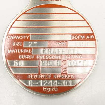 Oseco D-1244-01 Type GRD 2" Graphite Monobloc Bursting Disc 50PSI