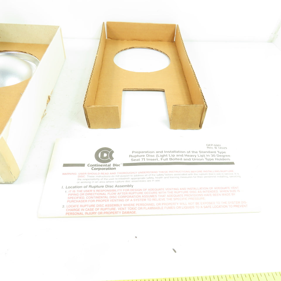 Continental Disk STD-V 3" Rupture Disk 316-Teflon-316 166 PSIG @ 70°F