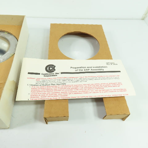 Continental Disk ZAP-L 3" Rupture Disk TEF-316-316-316 275 PSIG @ 70°F