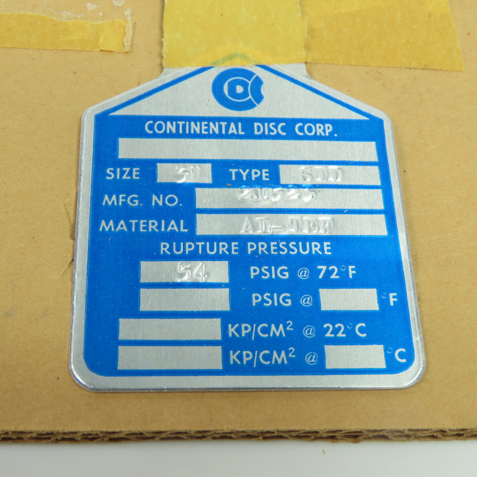Continental Disk STD 3" Rupture Disk AL-TEF 54 PSIG @ 72°F Lot Of 2