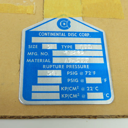 Continental Disk STD 3" Rupture Disk AL-TEF 54 PSIG @ 72°F Lot Of 2