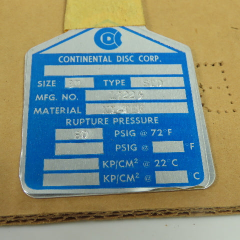 Continental Disk STD 3" Rupture Disk NI-TEF 80 PSIG @ 72°F Lot Of 2