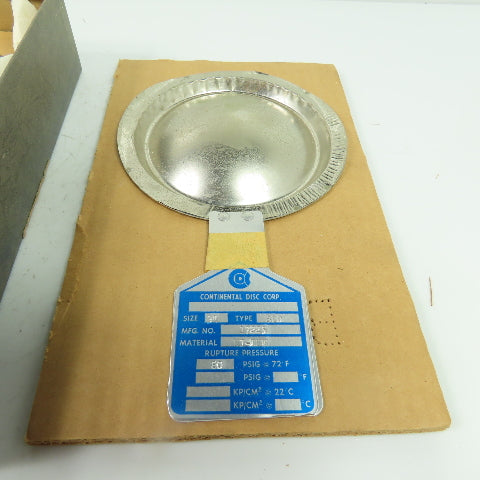 Continental Disk STD 3" Rupture Disk NI-TEF 80 PSIG @ 72°F Lot Of 2
