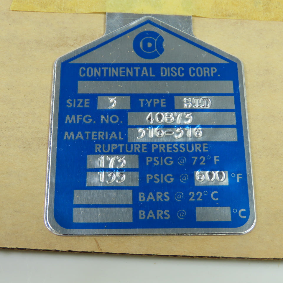 Continental Disk STD 3" Rupture Disk 316-316 173 PSIG @ 72°F Lot Of 6