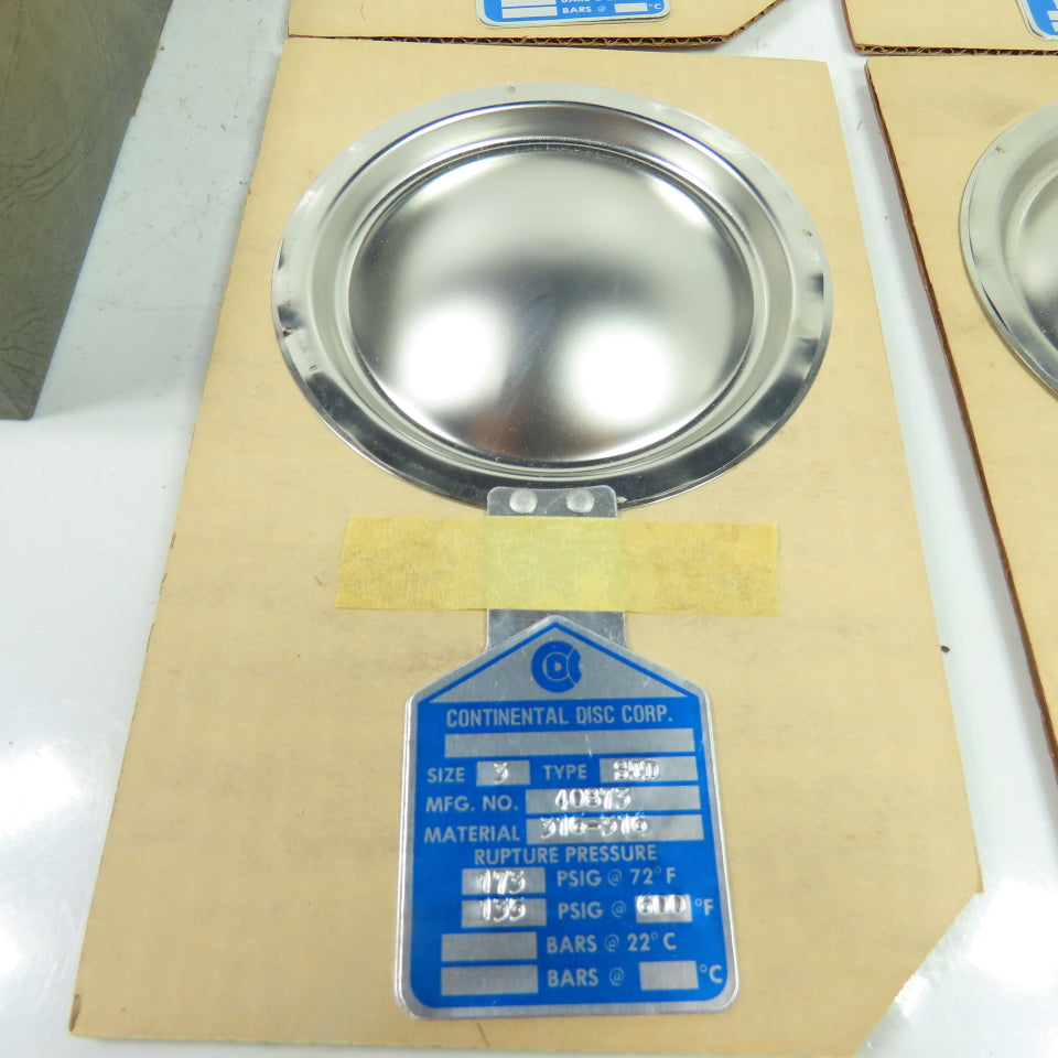 Continental Disk STD 3" Rupture Disk 316-316 173 PSIG @ 72°F Lot Of 6