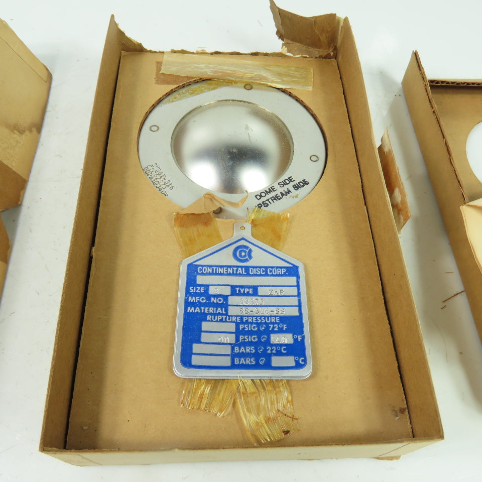 Continental Disk ZAP 2" Rupture Disk SS-316-SS 90 PSIG @ 340°F
