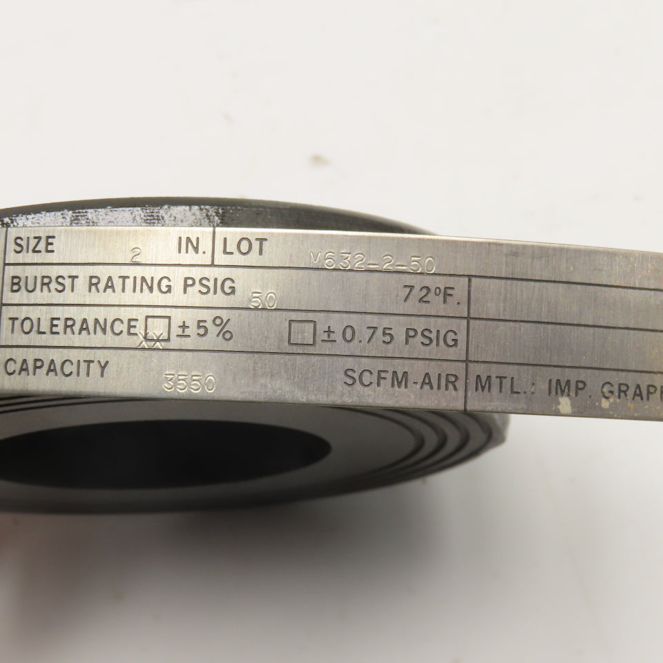 Zook 2" Graphite Rupture Disc 50PSI 72°F 3550 STD CFM Air