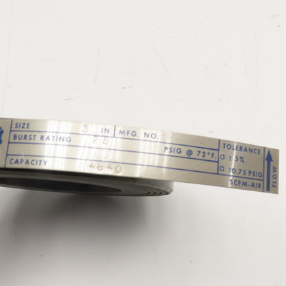 Continental Disc Corp 3" Graphite Rupture Disc 25PSI 72°F 4840 STD CFM Air