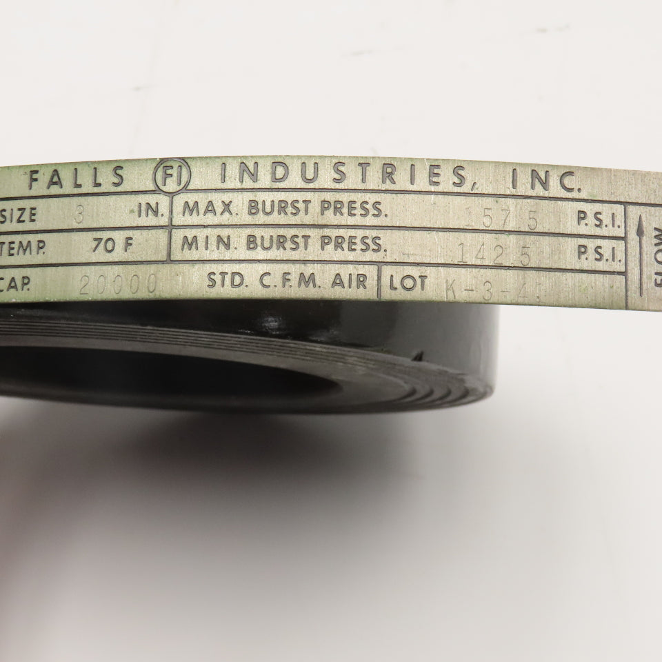 Falls Industries 3" Graphite Rupture Disc 157.5PSI 70°F 20000 STD CFM Air