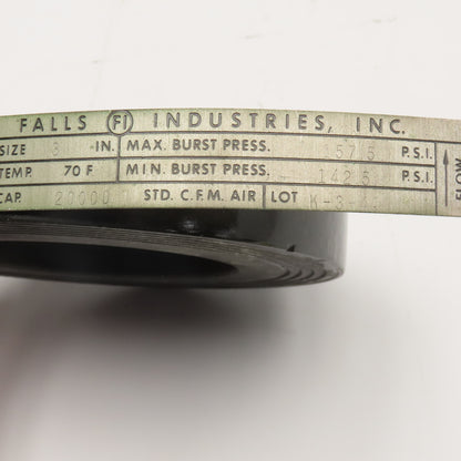 Falls Industries 3" Graphite Rupture Disc 157.5PSI 70°F 20000 STD CFM Air