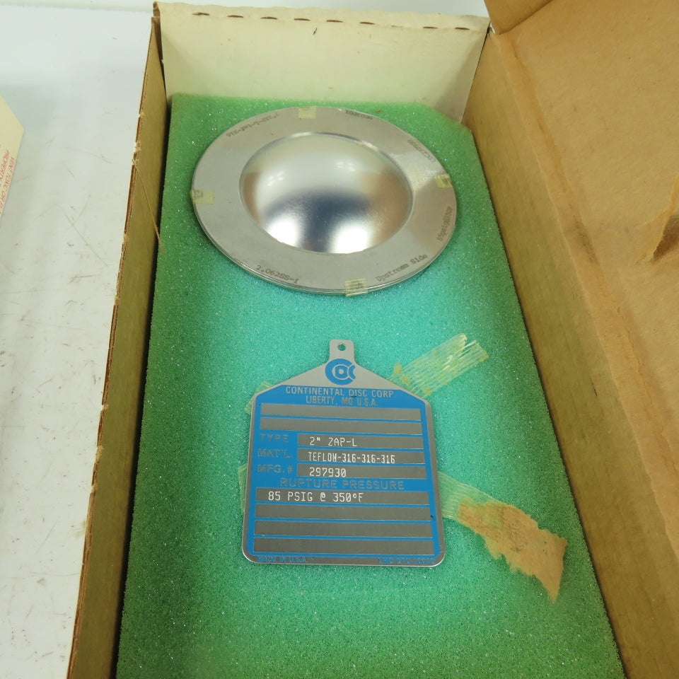 Continental Disk ZAP-L 2" Rupture Disk TEFLON-316-316-316 85 PSIG @ 350°F