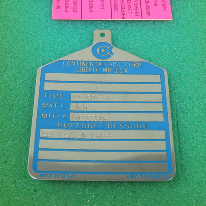 Continental Disk STD (LL) 1" Rupture Disk MONEL 227 PSIG @ 190°F Lot Of 2