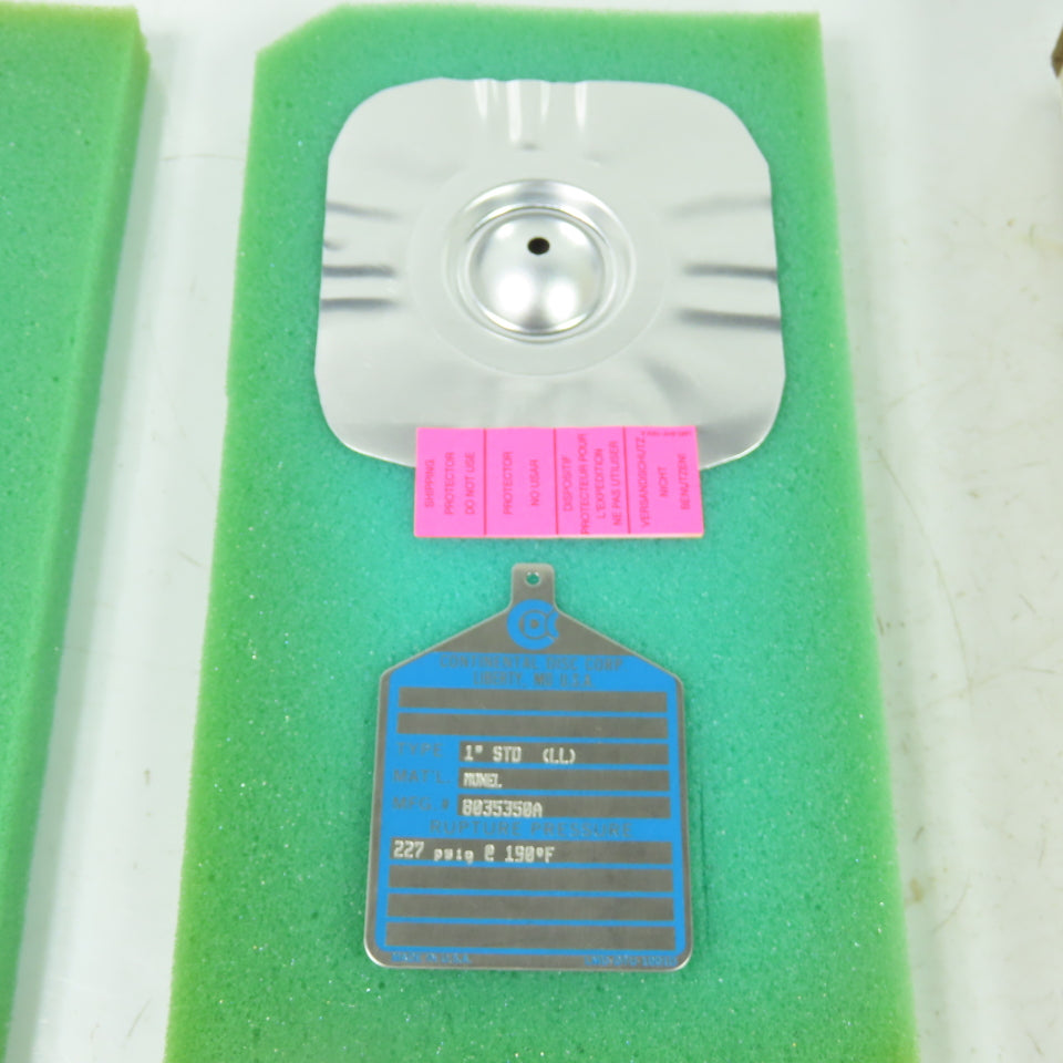 Continental Disk STD (LL) 1" Rupture Disk MONEL 227 PSIG @ 190°F Lot Of 2