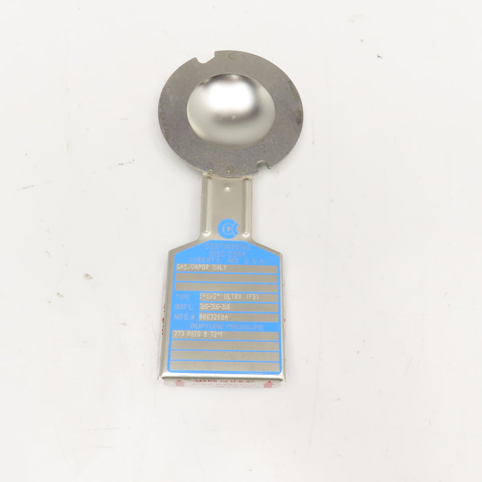 Continental Disc Corp. 1-1/2" Ultrx 316 Rupture Disc Gas/Vapor Only 273PSI 72°