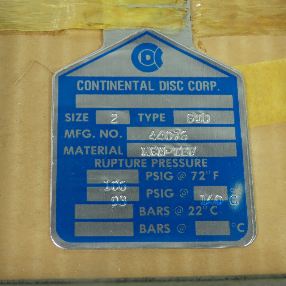 Continental Disk STD 2" Rupture Disk MON-TEF 106 PSIG @ 72°F