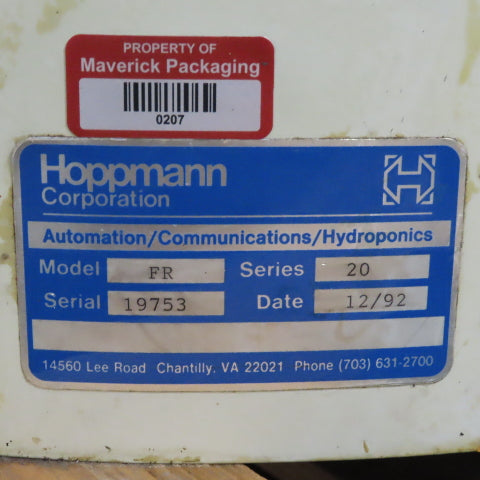 Hoppmann FR/20 1/4HP Centrifugal Bowl Feeder 90VDC 22-1/4" ID Tested