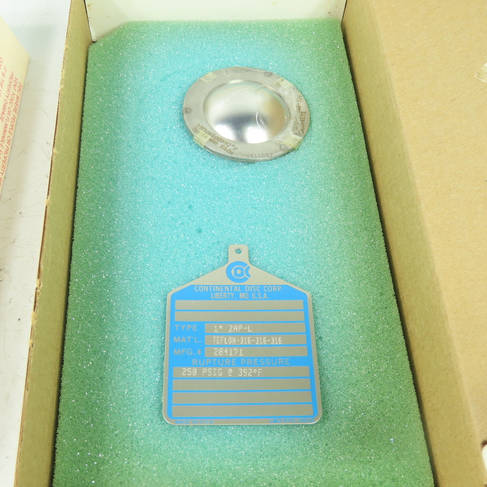 Continental Disk ZAP-L 1" Rupture Disk TEFLON-316-316-316 250 PSIG @392°F 284171