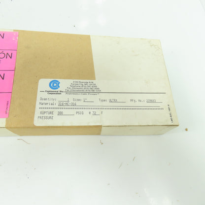 Continental Disk ULTRX 1" Rupture Disk 316-HC-316 380 PSIG @ 72°F 239683