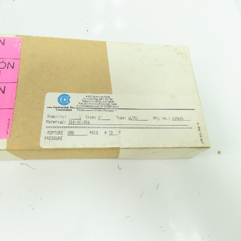 Continental Disk ULTRX 1" Rupture Disk 316-HC-316 380 PSIG @ 72°F 239683