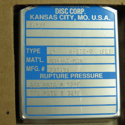 Continental Disk R-STD-V (FL) 1" Rupture Disk MON-AG-MON 359 PSIG @72°F Lot Of 2