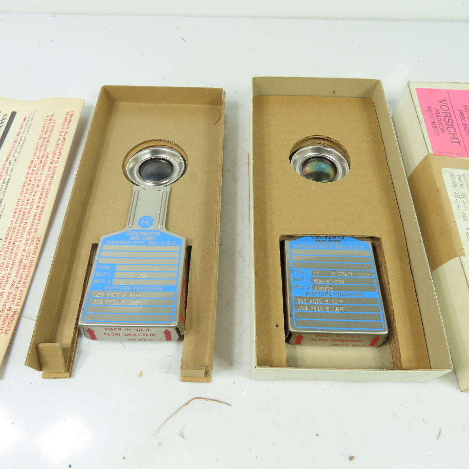Continental Disk R-STD-V (FL) 1" Rupture Disk MON-AG-MON 359 PSIG @72°F Lot Of 2