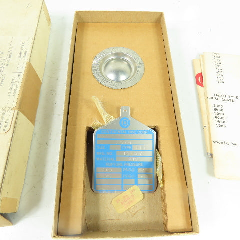 Continental Disk STD 1" Rupture Disk MON 251 PSIG @ 72°F 201358