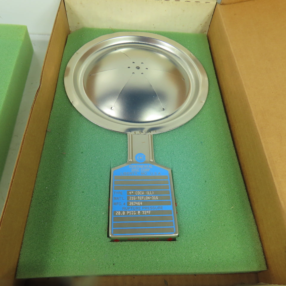 Continental Disk CDCV (LL) 4" Rupture Disk 316-TEFLON-316 20.0 PSIG @72°F 287464