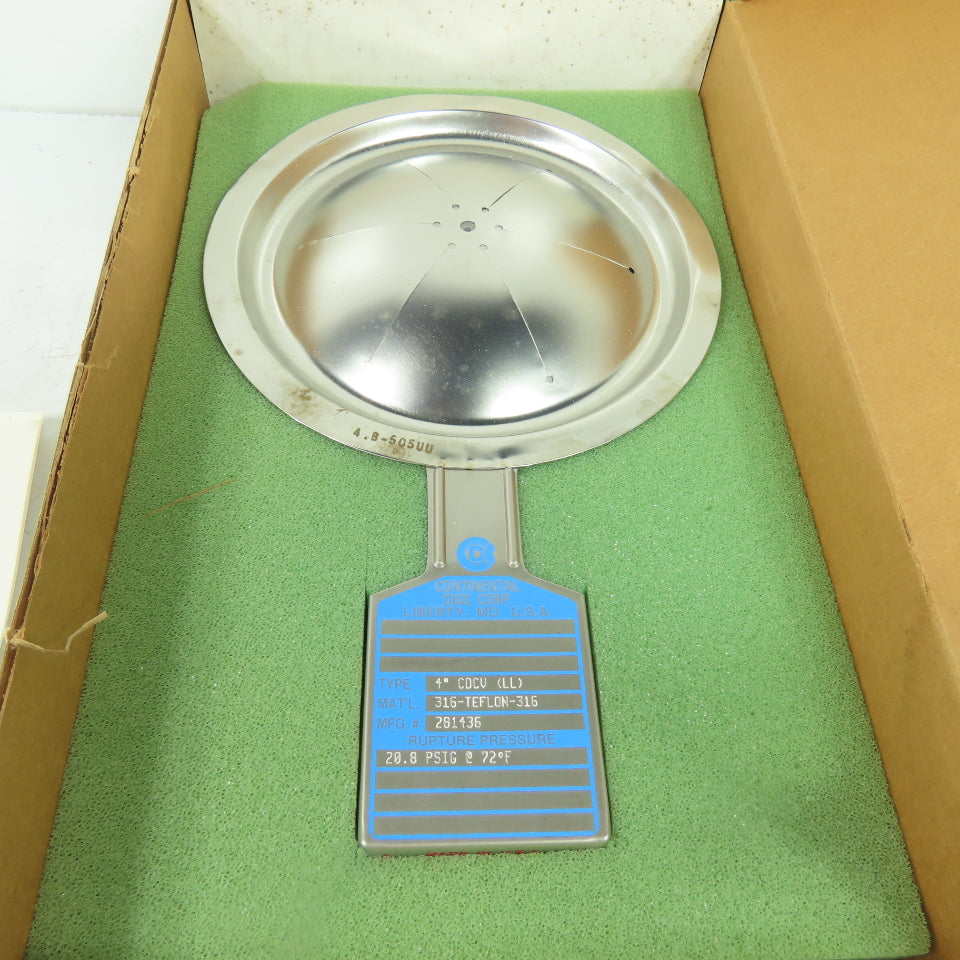 Continental Disk CDCV (LL) 4" Rupture Disk 316-TEFLON-316 20.8 PSIG @72°F 281436