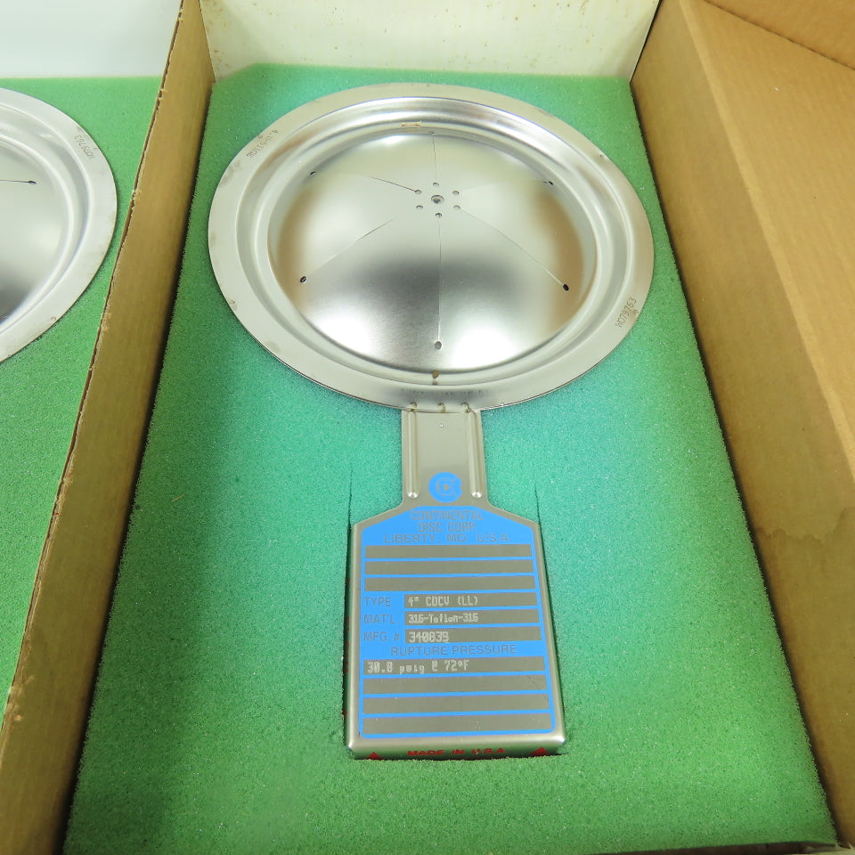 Continental Disk CDCV (LL) 4" Rupture Disk 316-Teflon-316 30.8 PSIG @72°F Lot/2