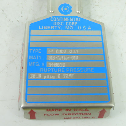 Continental Disk CDCV (LL) 4" Rupture Disk 316-Teflon-316 30.8 PSIG @72°F 340839