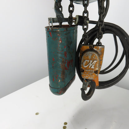 CM Lodestar Model H 1 Ton 2000LB Electric Chain Hoist 10' Lift 8FPM 115V 1Ph
