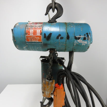 CM Lodestar Model H 1 Ton 2000LB Electric Chain Hoist 10' Lift 8FPM 115V 1Ph