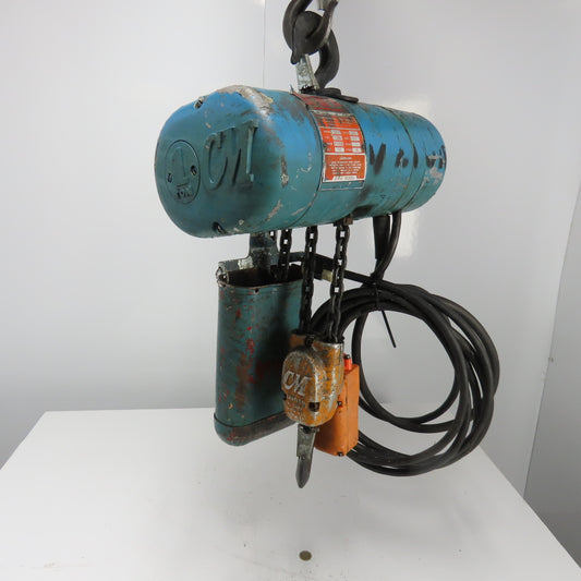 CM Lodestar Model H 1 Ton 2000LB Electric Chain Hoist 10' Lift 8FPM 115V 1Ph