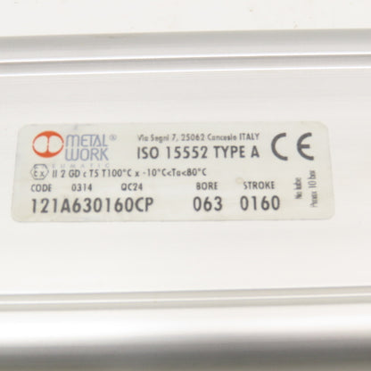 Metal Work 121A630160CP 63mm Bore 160mm Stroke Double Acting Air Cylinder
