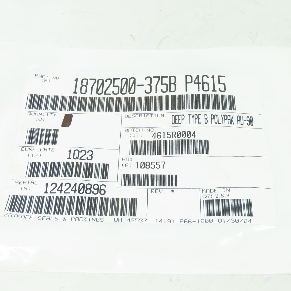 Zatkoff Seals & Packings 18702500-375B P4615 Deep Type B Polypak AU-90 Lot Of 2