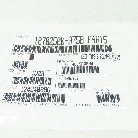 Zatkoff Seals & Packings 18702500-375B P4615 Deep Type B Polypak AU-90 Lot Of 2