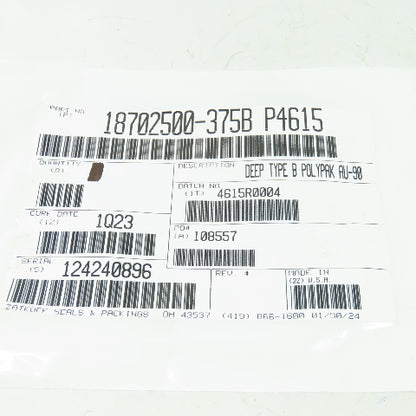 Zatkoff Seals & Packings 18702500-375B P4615 Deep Type B Polypak AU-90 Lot Of 2