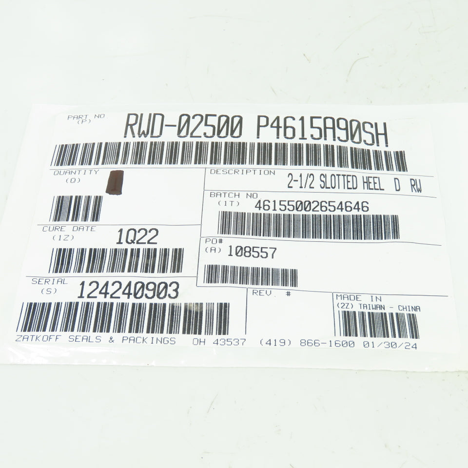 Zatkoff Seals & Packings RWD-02500 P4615A90SH 2-1/2 Slotted Heel D RW Lot Of 2
