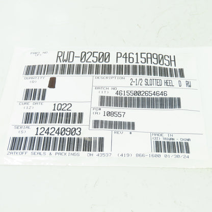 Zatkoff Seals & Packings RWD-02500 P4615A90SH 2-1/2 Slotted Heel D RW Lot Of 2