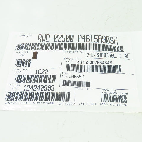 Zatkoff Seals & Packings RWD-02500 P4615A90SH 2-1/2 Slotted Heel D RW Lot Of 2